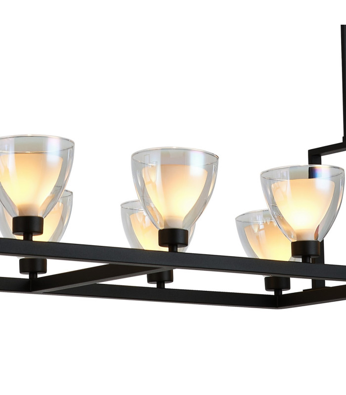 Baldwin Rectangle Telescopic Pendant Curved Cone Glass (U) 10 Light G9 Satin Black/Iridescent/Opal-8