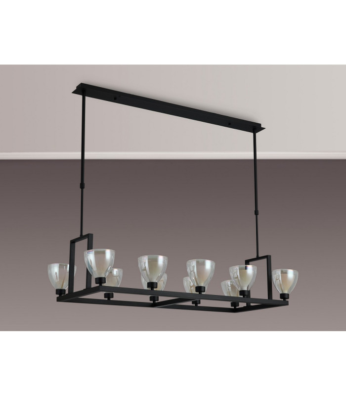 Baldwin Rectangle Telescopic Pendant Curved Cone Glass (U) 10 Light G9 Satin Black/Iridescent/Opal-12
