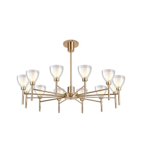 Baldwin 93cm Telescopic Pendant Curved Cone Glass (U) 12 Light G9 French Gold/Iridescent/Opal-1