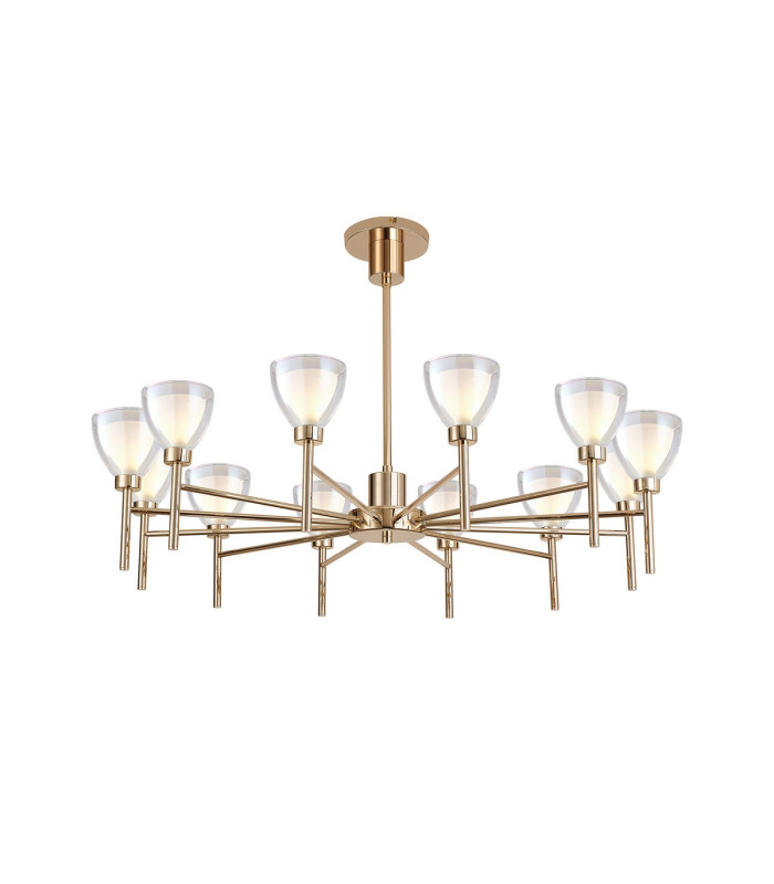 Baldwin 93cm Telescopic Pendant Curved Cone Glass (U) 12 Light G9 French Gold/Iridescent/Opal-1