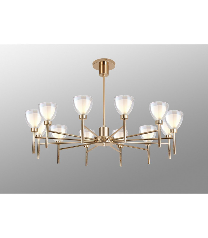 Baldwin 93cm Telescopic Pendant Curved Cone Glass (U) 12 Light G9 French Gold/Iridescent/Opal-3