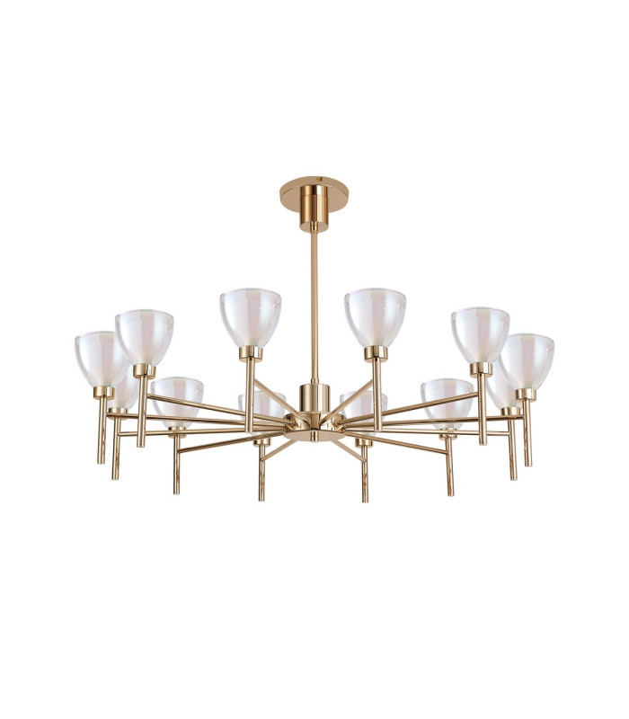 Baldwin 93cm Telescopic Pendant Curved Cone Glass (U) 12 Light G9 French Gold/Iridescent/Opal-4