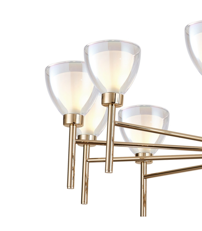 Baldwin 93cm Telescopic Pendant Curved Cone Glass (U) 12 Light G9 French Gold/Iridescent/Opal-7