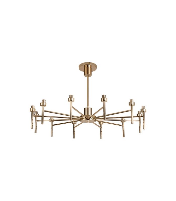 Baldwin 93cm Telescopic Pendant Curved Cone Glass (U) 12 Light G9 French Gold/Iridescent/Opal-9