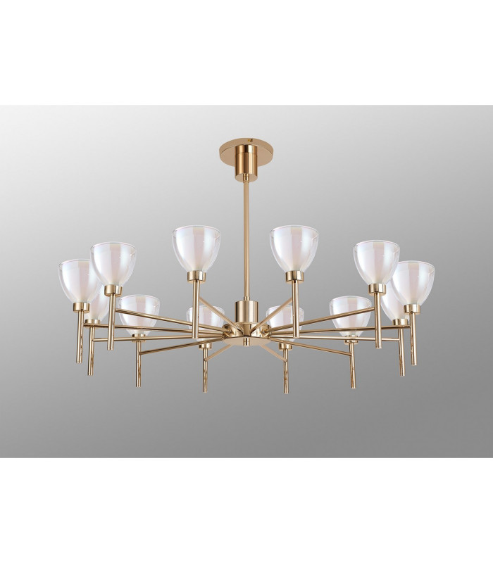 Baldwin 93cm Telescopic Pendant Curved Cone Glass (U) 12 Light G9 French Gold/Iridescent/Opal-14