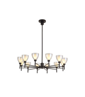 Baldwin 93cm Telescopic Pendant Curved Cone Glass (U) 12 Light G9 Satin Black/Iridescent/Opal-1