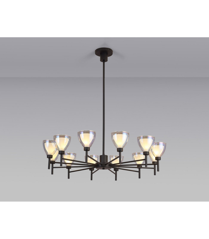 Baldwin 93cm Telescopic Pendant Curved Cone Glass (U) 12 Light G9 Satin Black/Iridescent/Opal-3