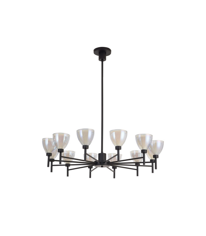 Baldwin 93cm Telescopic Pendant Curved Cone Glass (U) 12 Light G9 Satin Black/Iridescent/Opal-4
