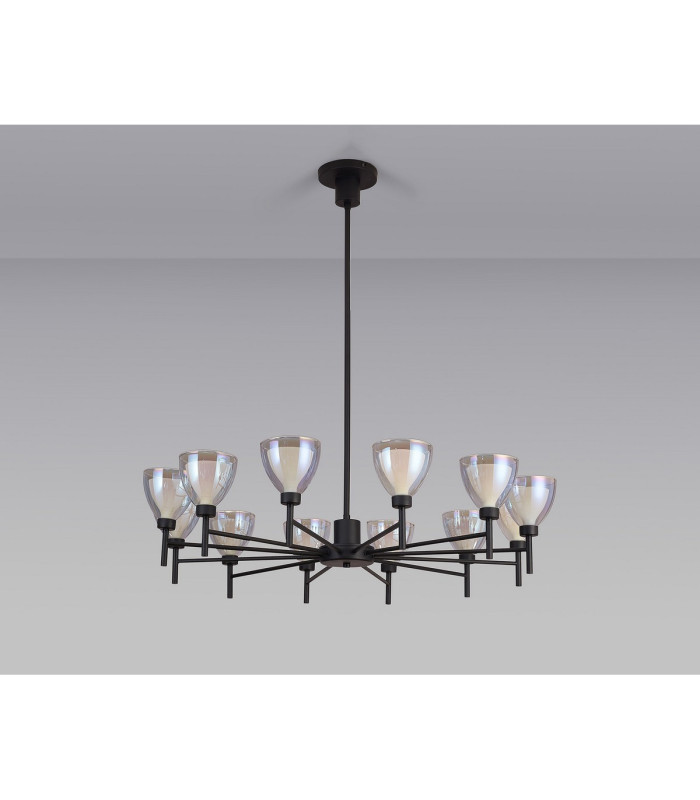 Baldwin 93cm Telescopic Pendant Curved Cone Glass (U) 12 Light G9 Satin Black/Iridescent/Opal-11
