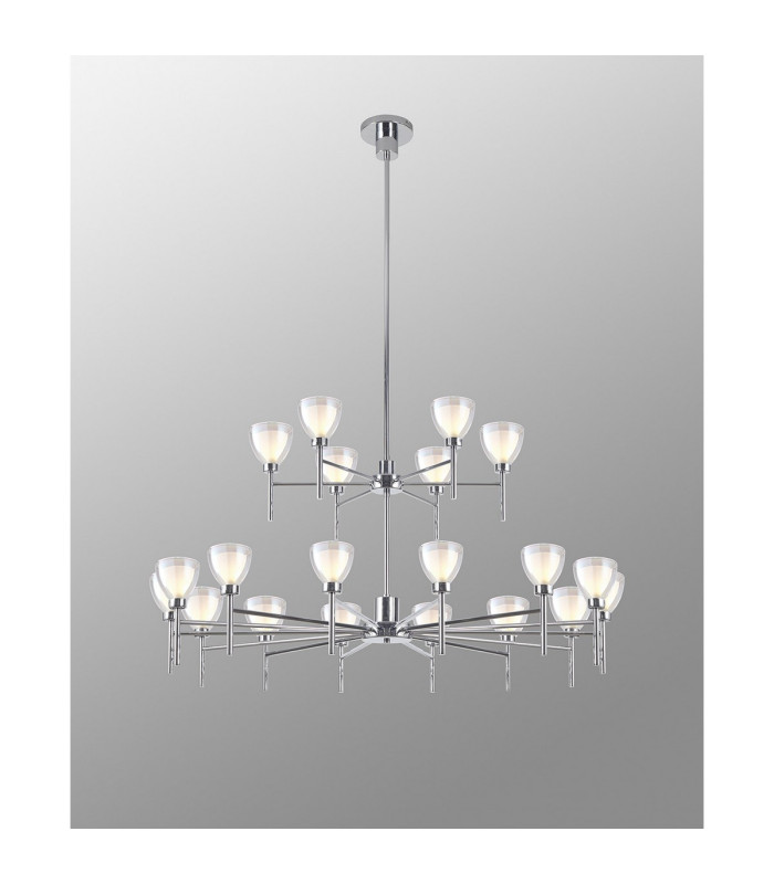 Baldwin 113cm 2-Tier Pendant Curved Cone Glass (U) 20 Light G9 Polished Chrome/Iridescent/Opal-3