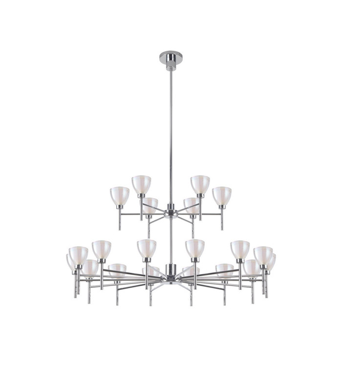Baldwin 113cm 2-Tier Pendant Curved Cone Glass (U) 20 Light G9 Polished Chrome/Iridescent/Opal-4