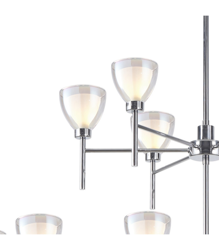 Baldwin 113cm 2-Tier Pendant Curved Cone Glass (U) 20 Light G9 Polished Chrome/Iridescent/Opal-9