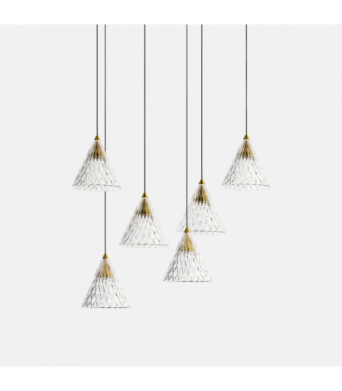 LED 6 Light Dome Cluster Ceiling Pendant Gold Matt White Dali Dimming 31cm 3110lm 2700K - 1