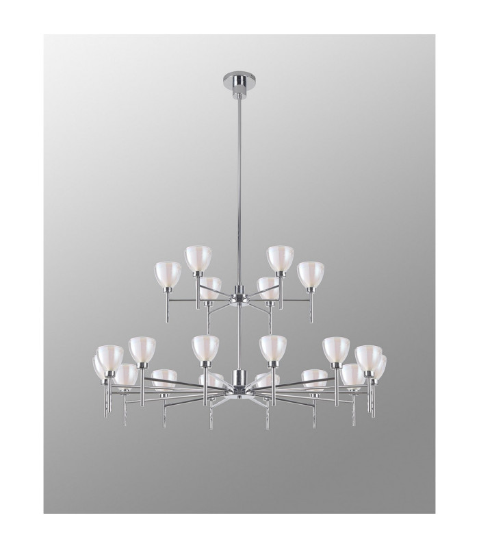 Baldwin 113cm 2-Tier Pendant Curved Cone Glass (U) 20 Light G9 Polished Chrome/Iridescent/Opal-16