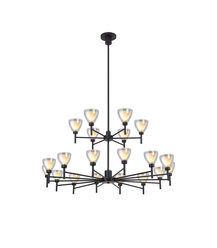 Baldwin 113cm 2-Tier Pendant Curved Cone Glass (U) 20 Light G9 Satin Black/Iridescent/Opal-1