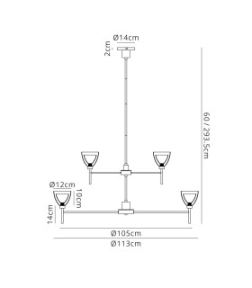 Baldwin 113cm 2-Tier Pendant Curved Cone Glass (U) 20 Light G9 Satin Black/Iridescent/Opal-2