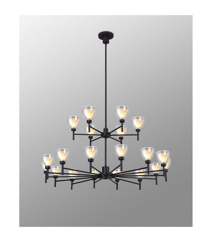 Baldwin 113cm 2-Tier Pendant Curved Cone Glass (U) 20 Light G9 Satin Black/Iridescent/Opal-3