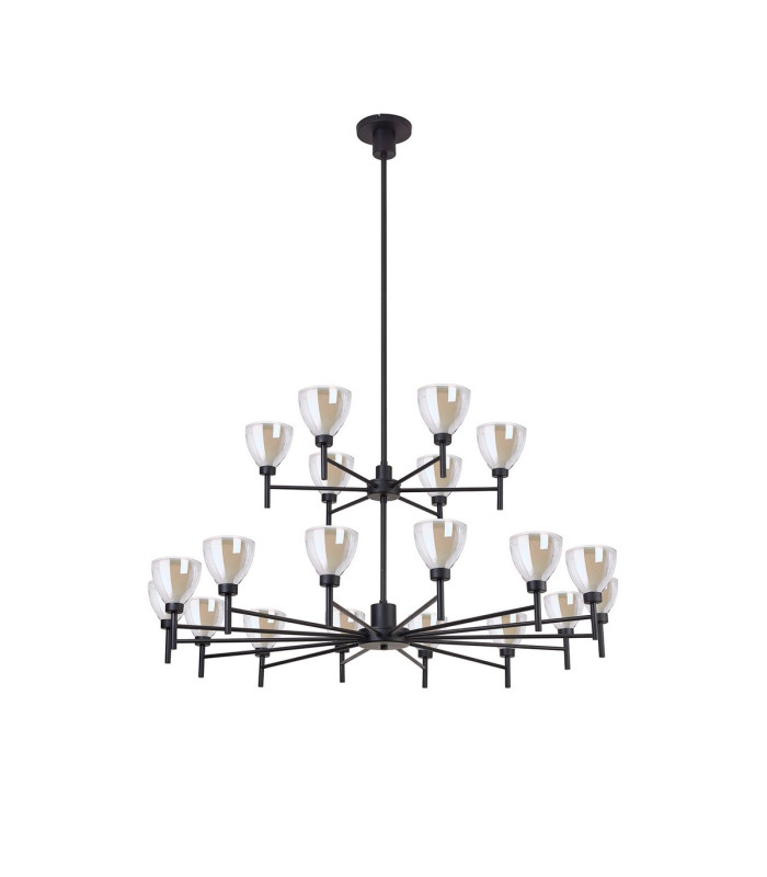 Baldwin 113cm 2-Tier Pendant Curved Cone Glass (U) 20 Light G9 Satin Black/Iridescent/Opal-4