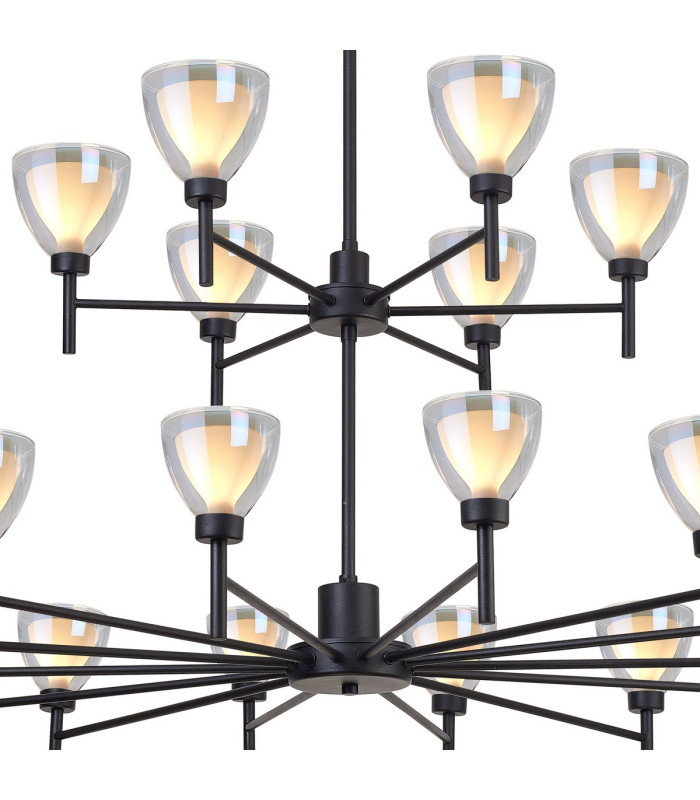 Baldwin 113cm 2-Tier Pendant Curved Cone Glass (U) 20 Light G9 Satin Black/Iridescent/Opal-6