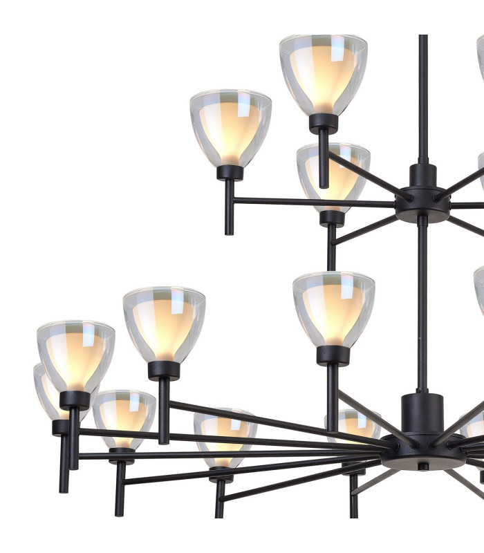 Baldwin 113cm 2-Tier Pendant Curved Cone Glass (U) 20 Light G9 Satin Black/Iridescent/Opal-7