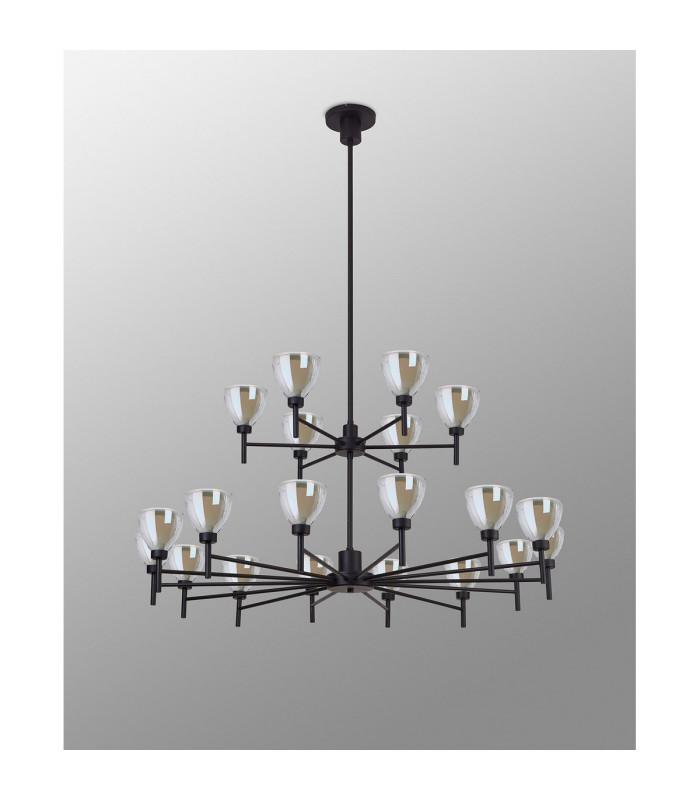 Baldwin 113cm 2-Tier Pendant Curved Cone Glass (U) 20 Light G9 Satin Black/Iridescent/Opal-14