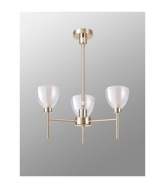 Baldwin 48cm Telescopic/Semi Flush Curved Cone Glass (U) 3 Light G9 French Gold/Iridescent/Opal-14