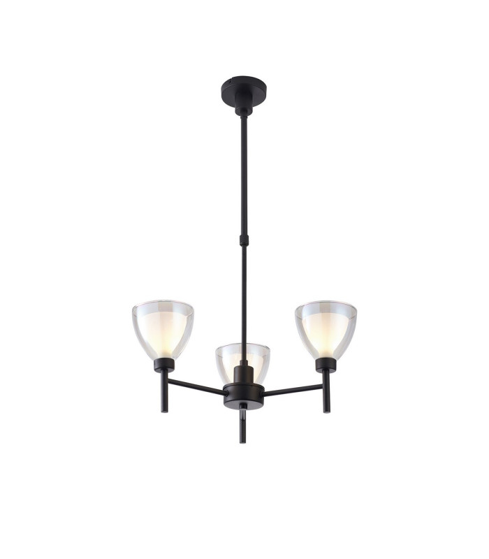 Baldwin 48cm Telescopic Pendant Curved Cone Glass (U) 3 Light G9 Satin Black/Iridescent/Opal-1