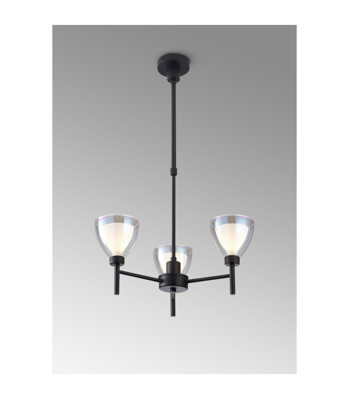Baldwin 48cm Telescopic Pendant Curved Cone Glass (U) 3 Light G9 Satin Black/Iridescent/Opal-3