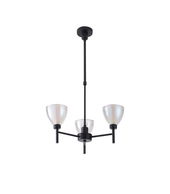 Baldwin 48cm Telescopic Pendant Curved Cone Glass (U) 3 Light G9 Satin Black/Iridescent/Opal-4