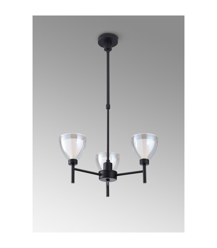 Baldwin 48cm Telescopic Pendant Curved Cone Glass (U) 3 Light G9 Satin Black/Iridescent/Opal-11