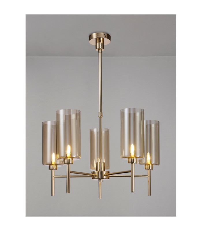 Baldwin 60cm Telescopic/Semi Flush 5 x G9 French Gold/Cognac Type A Shade-3