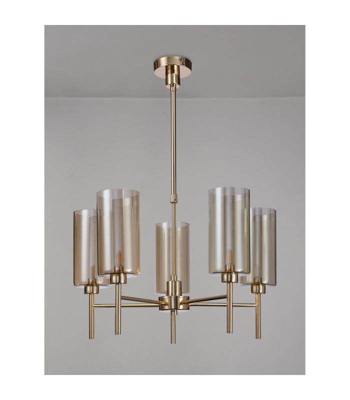 Baldwin 60cm Telescopic/Semi Flush 5 x G9 French Gold/Cognac Type A Shade-11