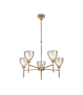 Baldwin 58cm Telescopic/Semi Flush Curved Cone Glass (U) 5 Light G9 French Gold/Iridescent/Opal-1