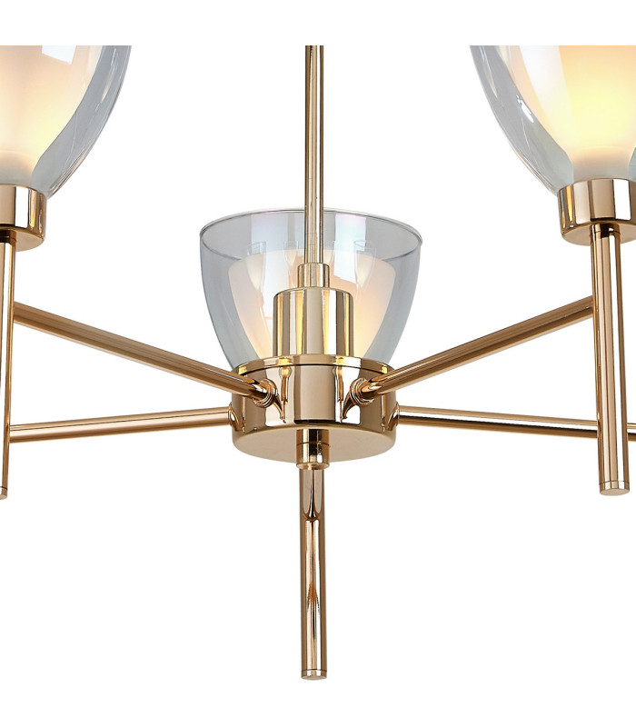 Baldwin 58cm Telescopic/Semi Flush Curved Cone Glass (U) 5 Light G9 French Gold/Iridescent/Opal-7