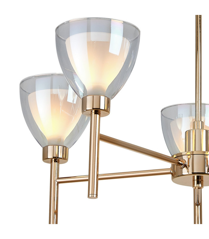 Baldwin 58cm Telescopic/Semi Flush Curved Cone Glass (U) 5 Light G9 French Gold/Iridescent/Opal-8