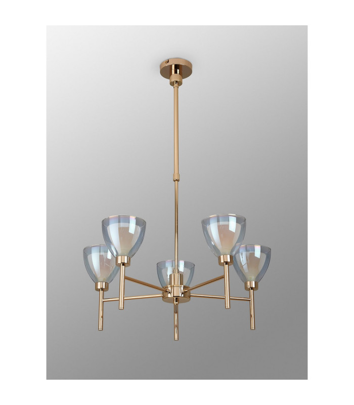 Baldwin 58cm Telescopic/Semi Flush Curved Cone Glass (U) 5 Light G9 French Gold/Iridescent/Opal-15
