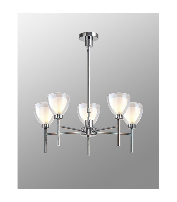 Baldwin 58cm Telescopic/Semi Flush Curved Cone Glass (U) 5 Light G9 Polished Chrome/Iridescent/Opal-3
