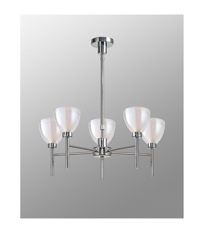 Baldwin 58cm Telescopic/Semi Flush Curved Cone Glass (U) 5 Light G9 Polished Chrome/Iridescent/Opal-14