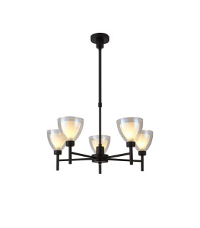 Baldwin 58cm Telescopic Pendant Curved Cone Glass (U) 5 Light G9 Satin Black/Iridescent/Opal-1