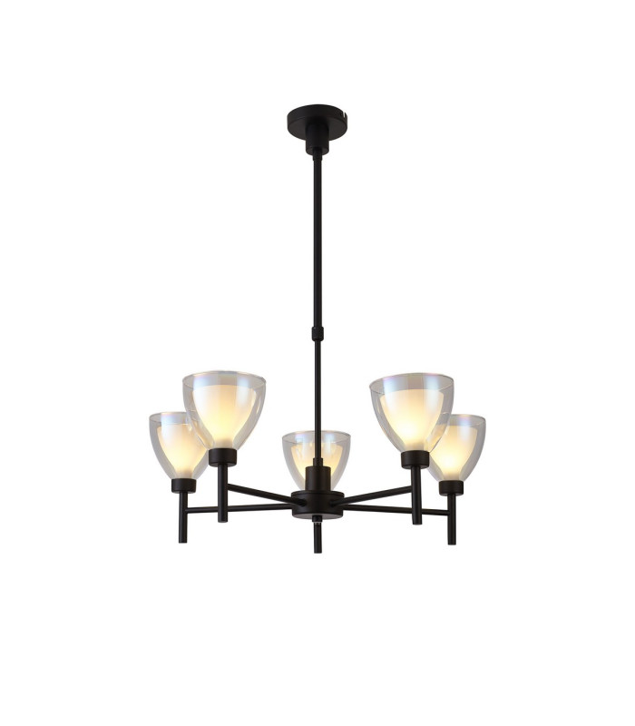 Baldwin 58cm Telescopic Pendant Curved Cone Glass (U) 5 Light G9 Satin Black/Iridescent/Opal-1