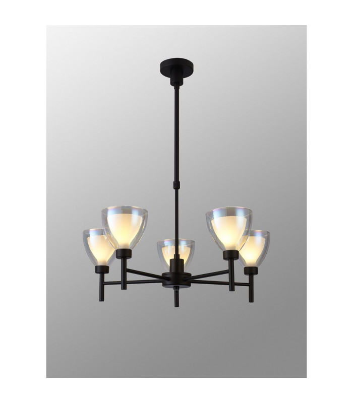 Baldwin 58cm Telescopic Pendant Curved Cone Glass (U) 5 Light G9 Satin Black/Iridescent/Opal-3