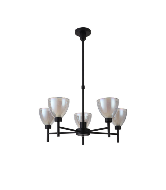 Baldwin 58cm Telescopic Pendant Curved Cone Glass (U) 5 Light G9 Satin Black/Iridescent/Opal-5