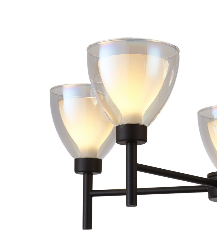 Baldwin 58cm Telescopic Pendant Curved Cone Glass (U) 5 Light G9 Satin Black/Iridescent/Opal-9