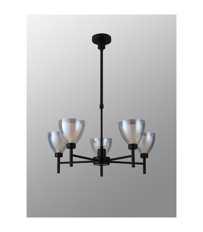 Baldwin 58cm Telescopic Pendant Curved Cone Glass (U) 5 Light G9 Satin Black/Iridescent/Opal-16