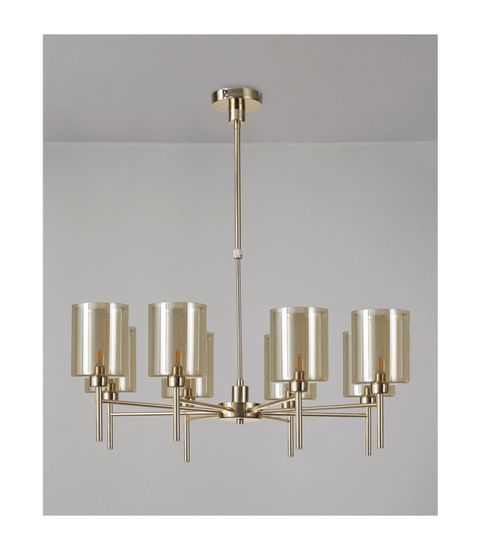 Baldwin 82cm Telescopic/Semi Flush 8 x G9 French Gold/Cognac Type B Shade-11