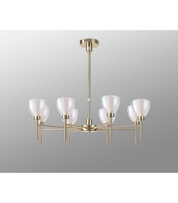 Baldwin 78cm Telescopic/Semi Flush Curved Cone Glass (U) 8 Light G9 French Gold/Iridescent/Opal-14