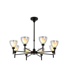 Baldwin 78cm Telescopic Pendant Curved Cone Glass (U) 8 Light G9 Satin Black/Iridescent/Opal-1