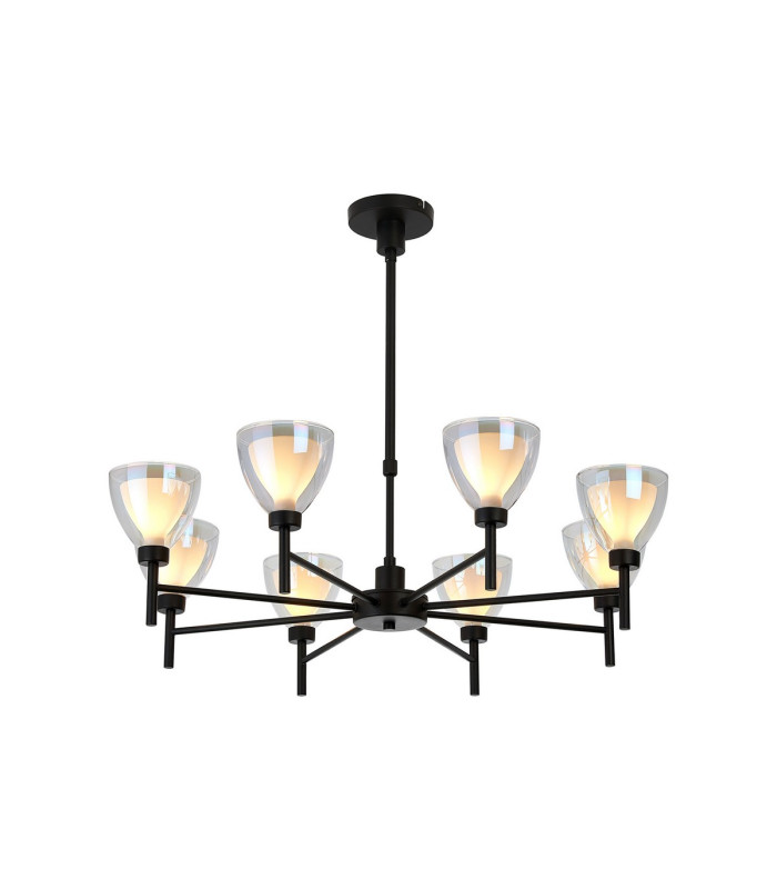 Baldwin 78cm Telescopic Pendant Curved Cone Glass (U) 8 Light G9 Satin Black/Iridescent/Opal-1