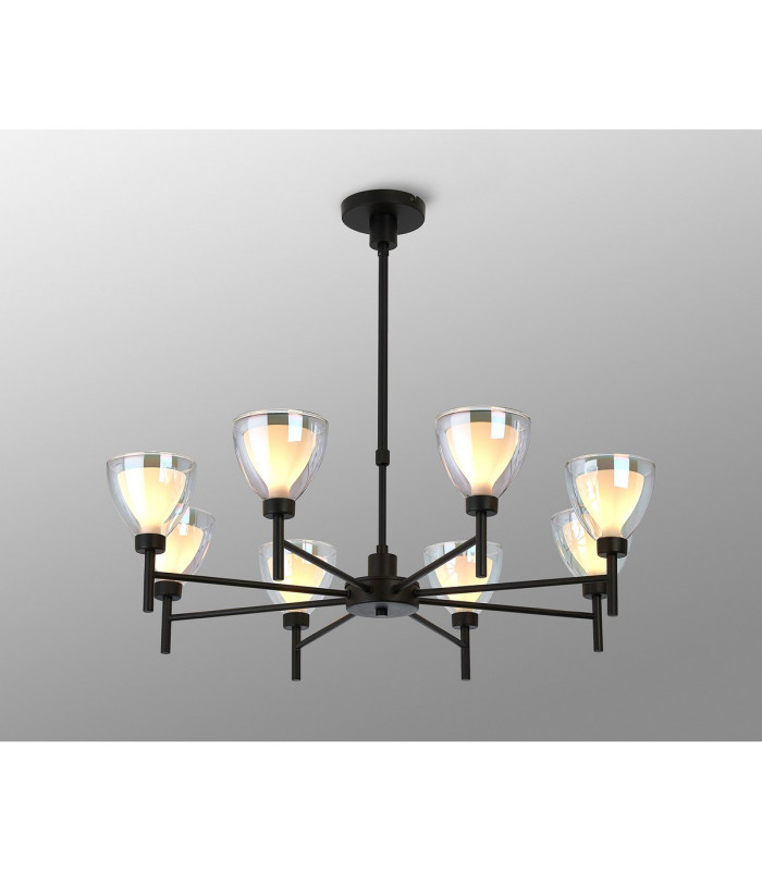 Baldwin 78cm Telescopic Pendant Curved Cone Glass (U) 8 Light G9 Satin Black/Iridescent/Opal-3