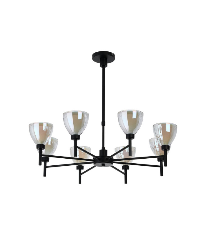 Baldwin 78cm Telescopic Pendant Curved Cone Glass (U) 8 Light G9 Satin Black/Iridescent/Opal-5
